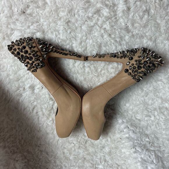 Sam Edelman leather tan spikes hidden platform slip on heels size 8M - Picture 6 of 12